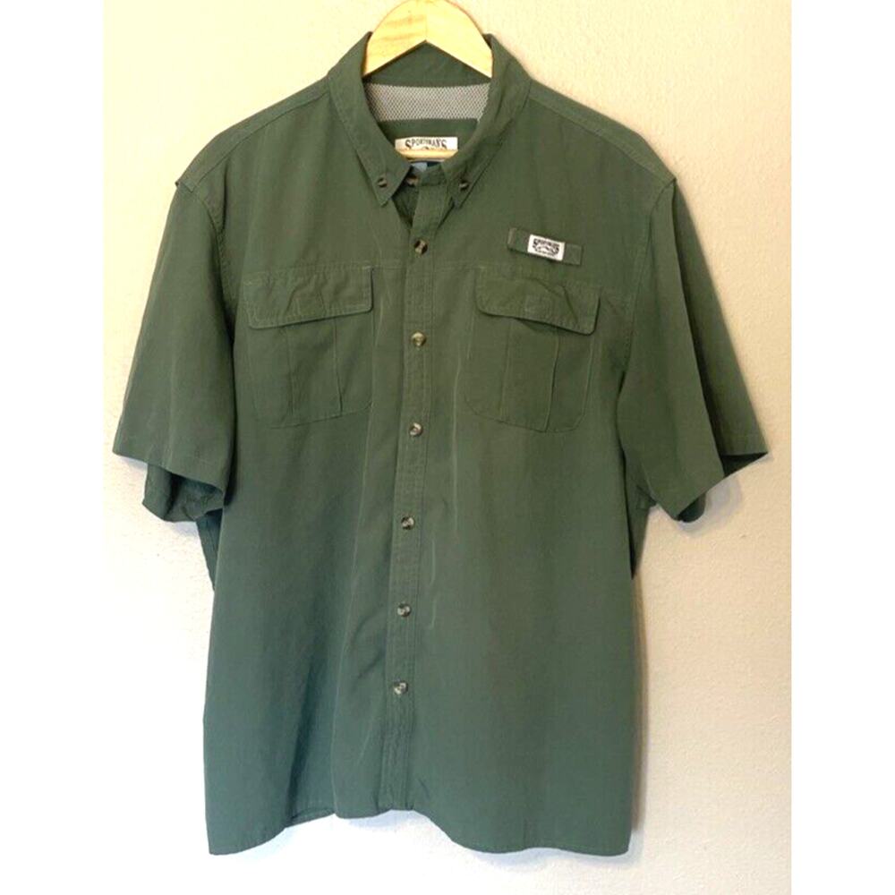 Sportsman's Warehouse Shirt Men's Size 2XL Green Short Sleeve Vented Fish Gear